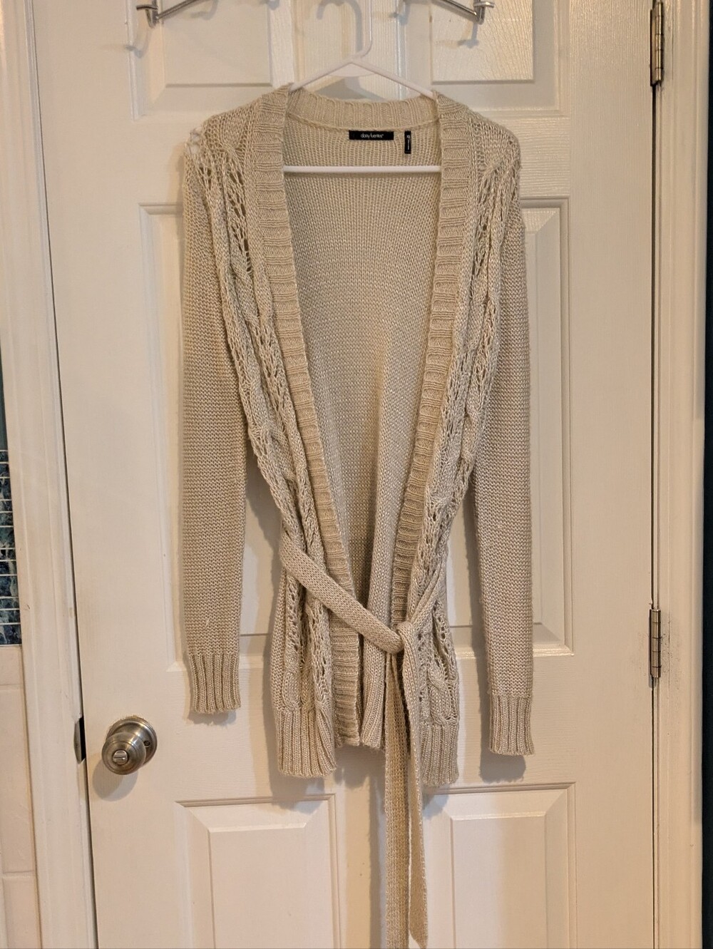 Daisy Fuentes Cream Cable-Knit Open Front Cardigan